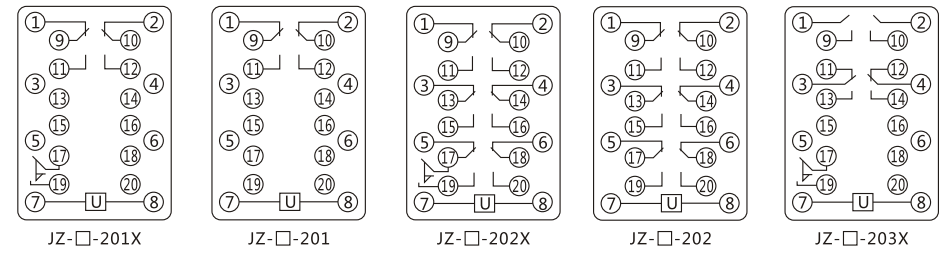 JZY（J)-217X靜態中間繼電器內部接線圖及外引接線圖